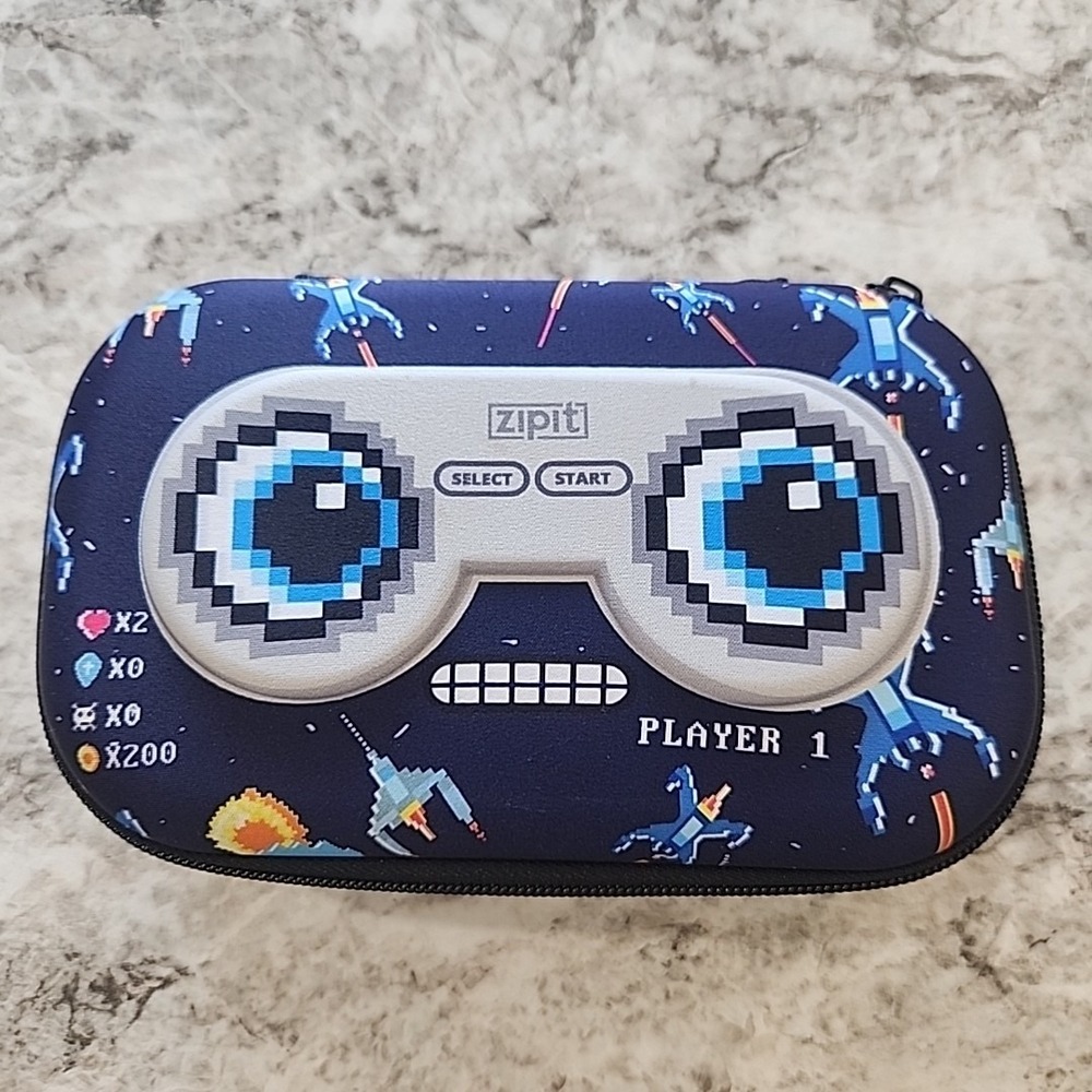 Zipit® Storage/Pencil Box Blue with Gray Robot/Controller Player 1 Video Game